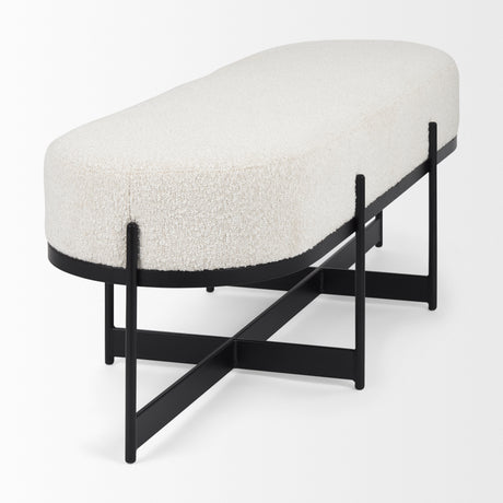 Amelia 55.0L x 18.0W x 18.0H Cream Boucle W/Black Metal Upholstered Bench from Mercana - Luna Furniture