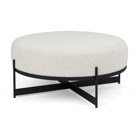 Amelia 35.8L x 35.8W x 17.5H Cream Boucle W/Black Metal Upholstered Ottoman from Mercana - Luna Furniture