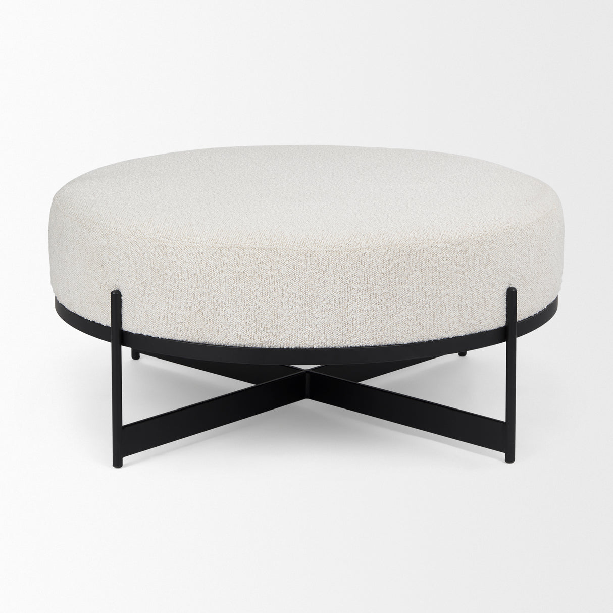 Amelia 35.8L x 35.8W x 17.5H Cream Boucle W/Black Metal Upholstered Ottoman from Mercana - Luna Furniture