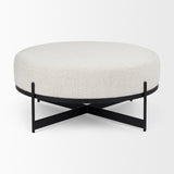 Amelia 35.8L x 35.8W x 17.5H Cream Boucle W/Black Metal Upholstered Ottoman from Mercana - Luna Furniture