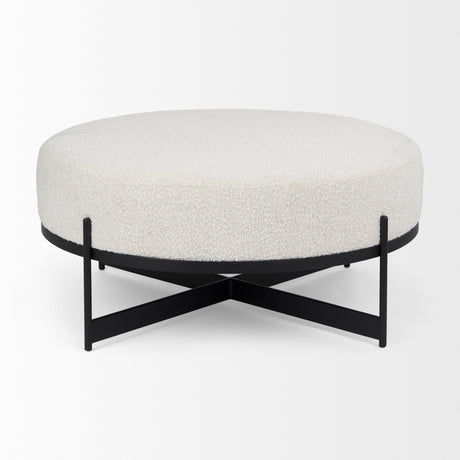Amelia 35.8L x 35.8W x 17.5H Cream Boucle W/Black Metal Upholstered Ottoman from Mercana - Luna Furniture