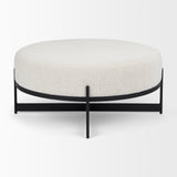 Amelia 35.8L x 35.8W x 17.5H Cream Boucle W/Black Metal Upholstered Ottoman from Mercana - Luna Furniture