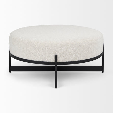 Amelia 35.8L x 35.8W x 17.5H Cream Boucle W/Black Metal Upholstered Ottoman from Mercana - Luna Furniture