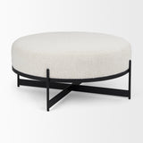 Amelia 35.8L x 35.8W x 17.5H Cream Boucle W/Black Metal Upholstered Ottoman from Mercana - Luna Furniture