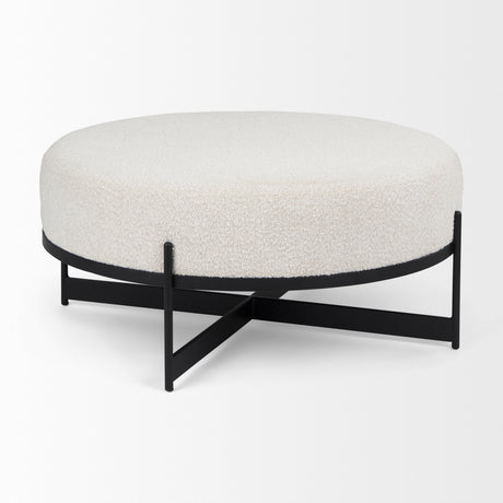 Amelia 35.8L x 35.8W x 17.5H Cream Boucle W/Black Metal Upholstered Ottoman from Mercana - Luna Furniture