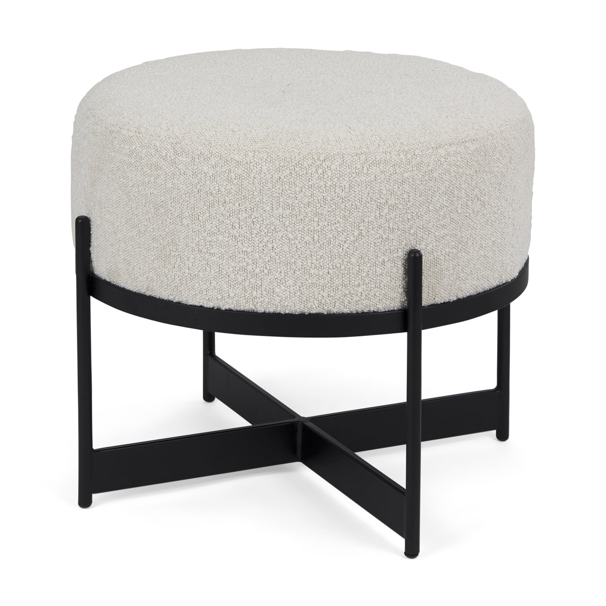 Amelia Cream Boucle W/Black Metal Upholstered Pouf from Mercana - Luna Furniture
