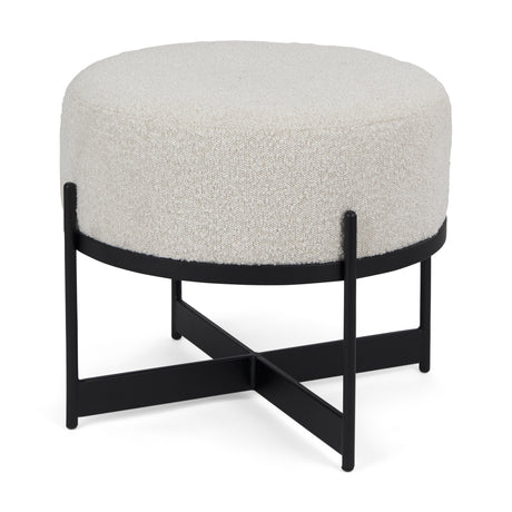 Amelia Cream Boucle W/Black Metal Upholstered Pouf from Mercana - Luna Furniture