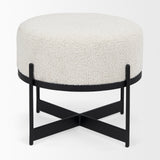Amelia Cream Boucle W/Black Metal Upholstered Pouf from Mercana - Luna Furniture