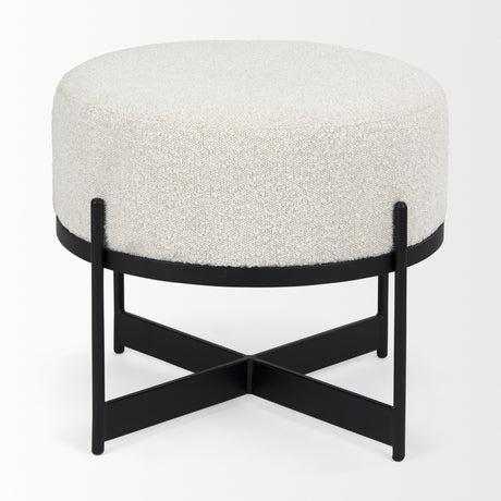 Amelia Cream Boucle W/Black Metal Upholstered Pouf from Mercana - Luna Furniture