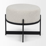 Amelia Cream Boucle W/Black Metal Upholstered Pouf from Mercana - Luna Furniture