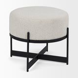 Amelia Cream Boucle W/Black Metal Upholstered Pouf from Mercana - Luna Furniture