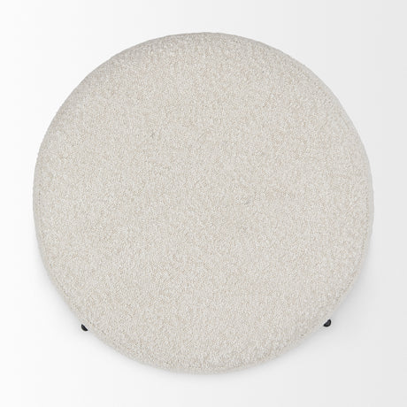Amelia Cream Boucle W/Black Metal Upholstered Pouf from Mercana - Luna Furniture