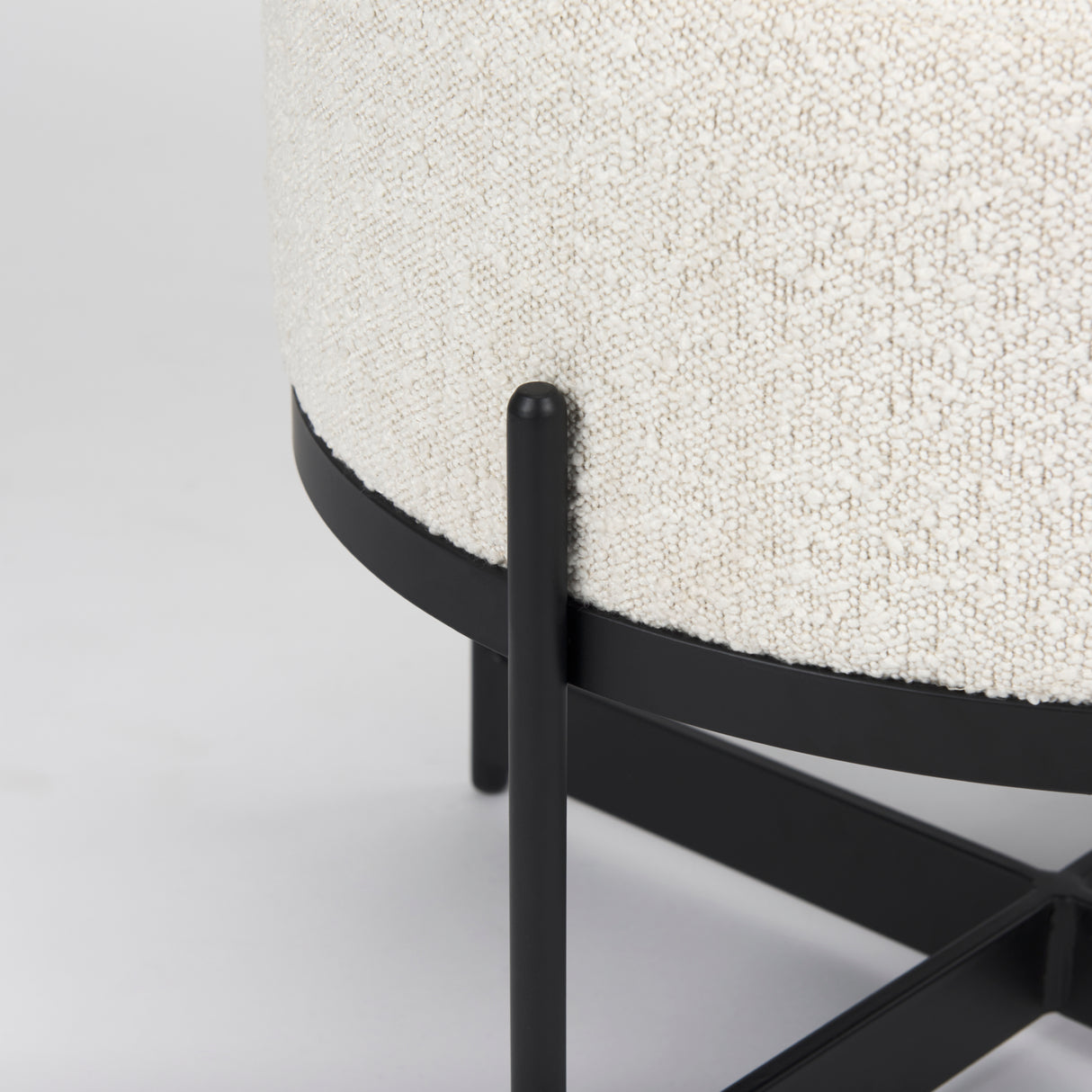 Amelia Cream Boucle W/Black Metal Upholstered Pouf from Mercana - Luna Furniture