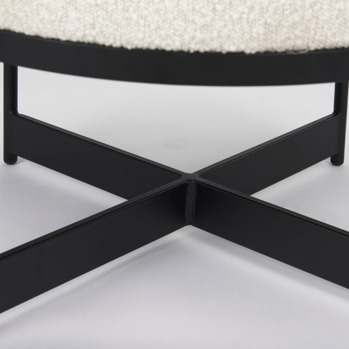 Amelia Cream Boucle W/Black Metal Upholstered Pouf from Mercana - Luna Furniture