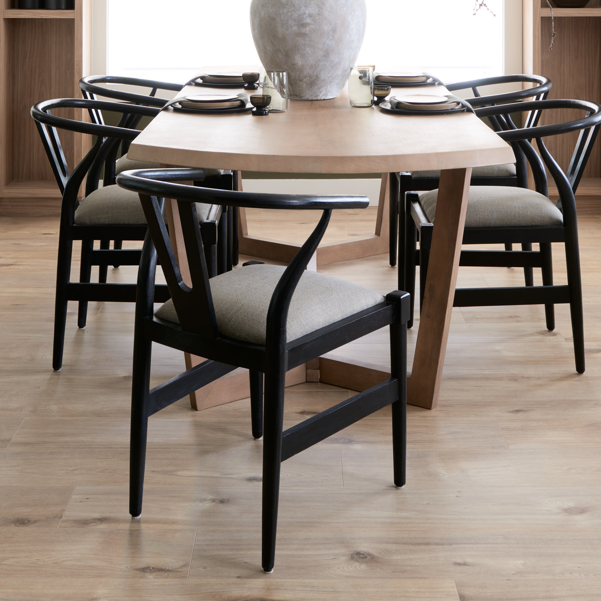 Trixie I  Black Wooden Base w/ Dark Taupe Fabric Seat Dining Chair