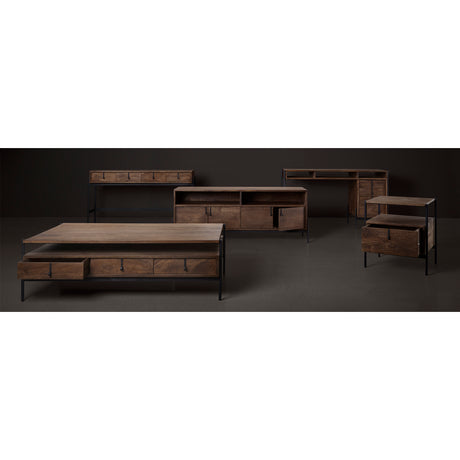 Glenn II 54x30 Dark Brown Wood w/ Black Iron Frame, Rectangle 3 Drawers Coffee Table from Mercana - Luna Furniture