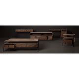 Glenn VII 56L x 22W Dark Brown Wood w/ Black Iron Frame, 3 Drawer Office Desk from Mercana - Luna Furniture