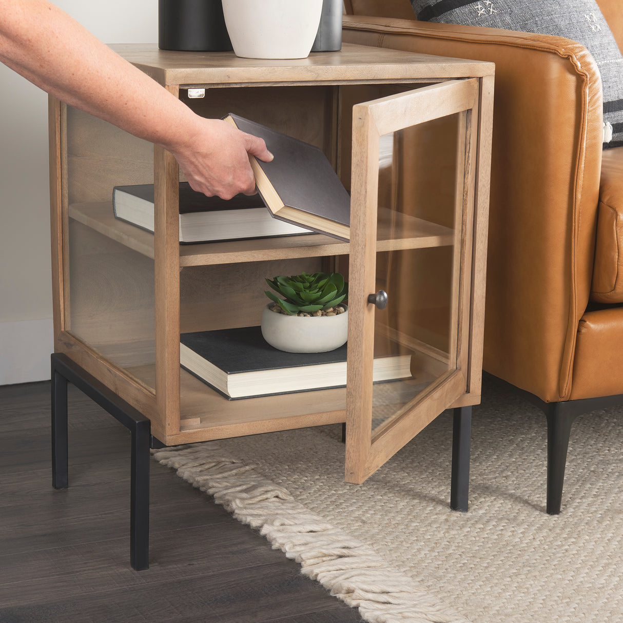 Arelius 20L x 18W x 26H Light Brown Wood W/ Black Metal Frame End/Side Table from Mercana - Luna Furniture