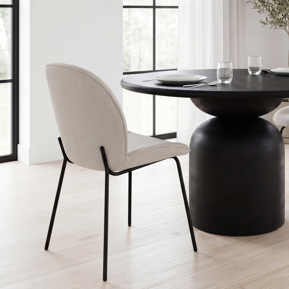 Inala White Fabric Seat Black Metal Frame Dining Chair, Set of 2 from Mercana - Luna Furniture