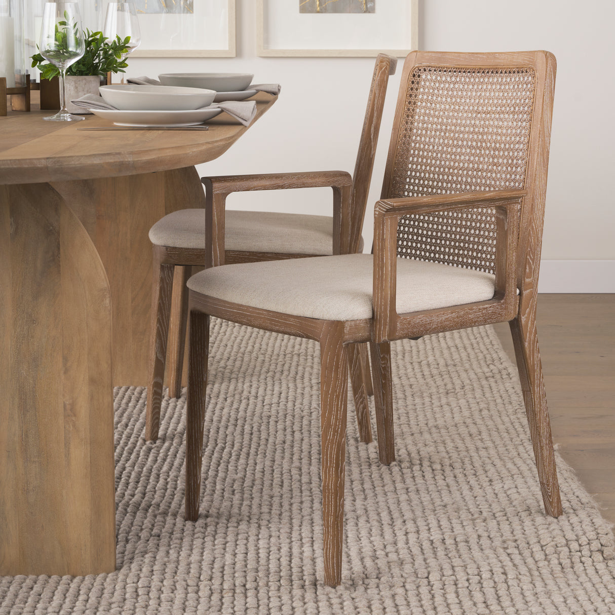 Clara Light Brown Wood W/ Cream Fabric Seat and Cane Back Dining Chair from Mercana - Luna Furniture