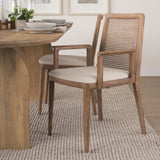 Clara Light Brown Wood W/ Cream Fabric Seat and Cane Back Dining Chair from Mercana - Luna Furniture