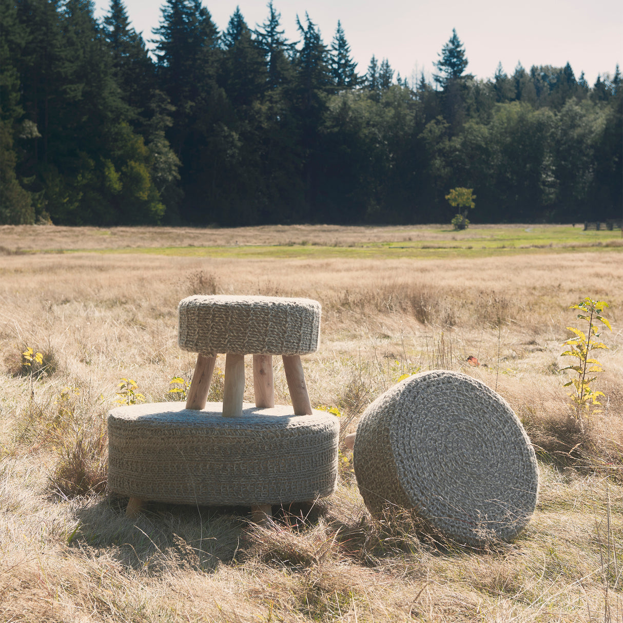 Bina 24.0L x 24.0W x 14.0H Light Gray 4 Legged Wool Stool from Mercana - Luna Furniture