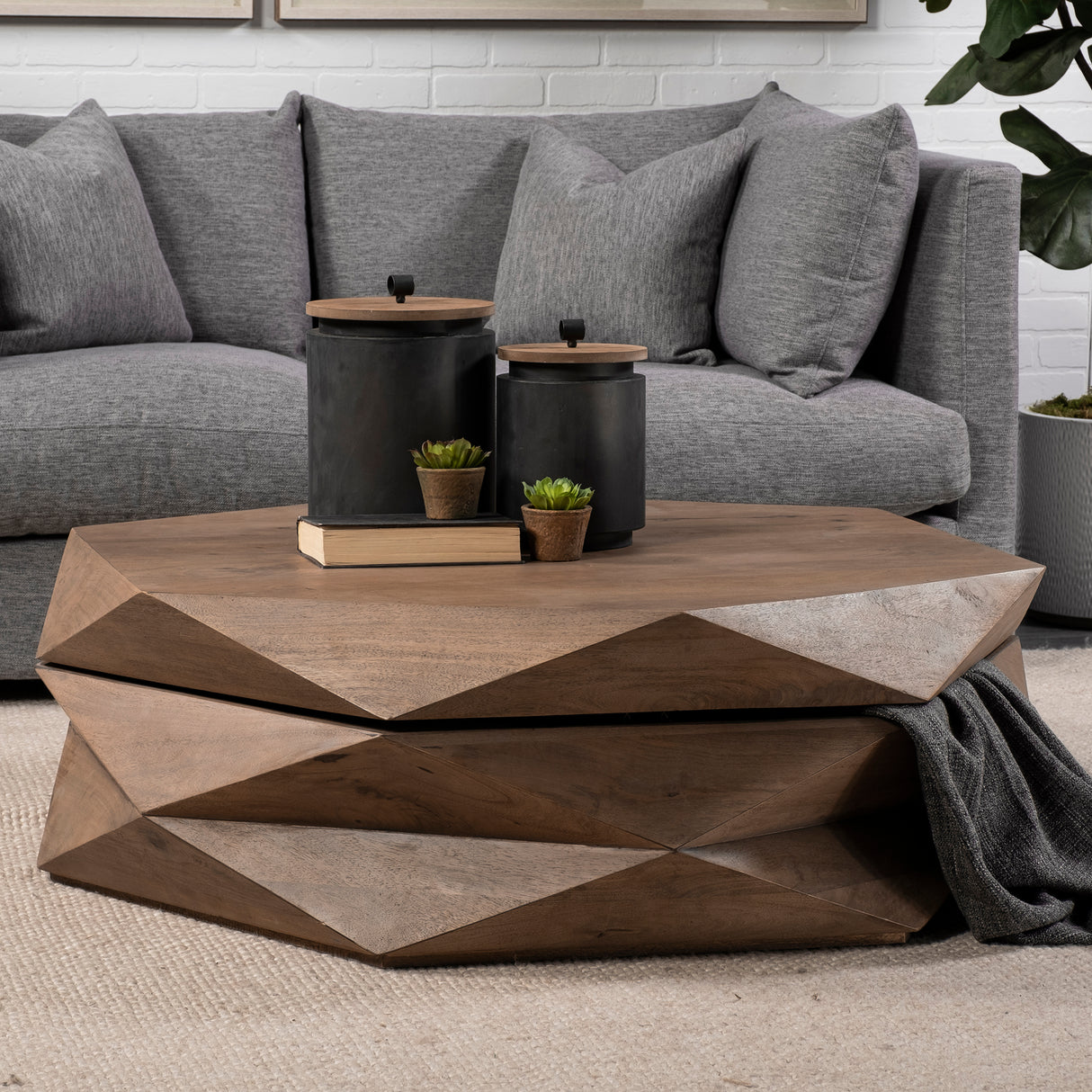 Arreto 48" Hexagonal Hinged Solid Wood Top and Base Coffee Table from Mercana - Luna Furniture