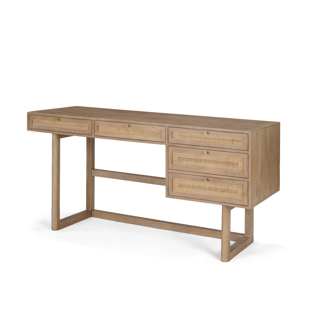 Grier 60" Light Brown Solid Wood W/Cane Office Desk from Mercana - Luna Furniture