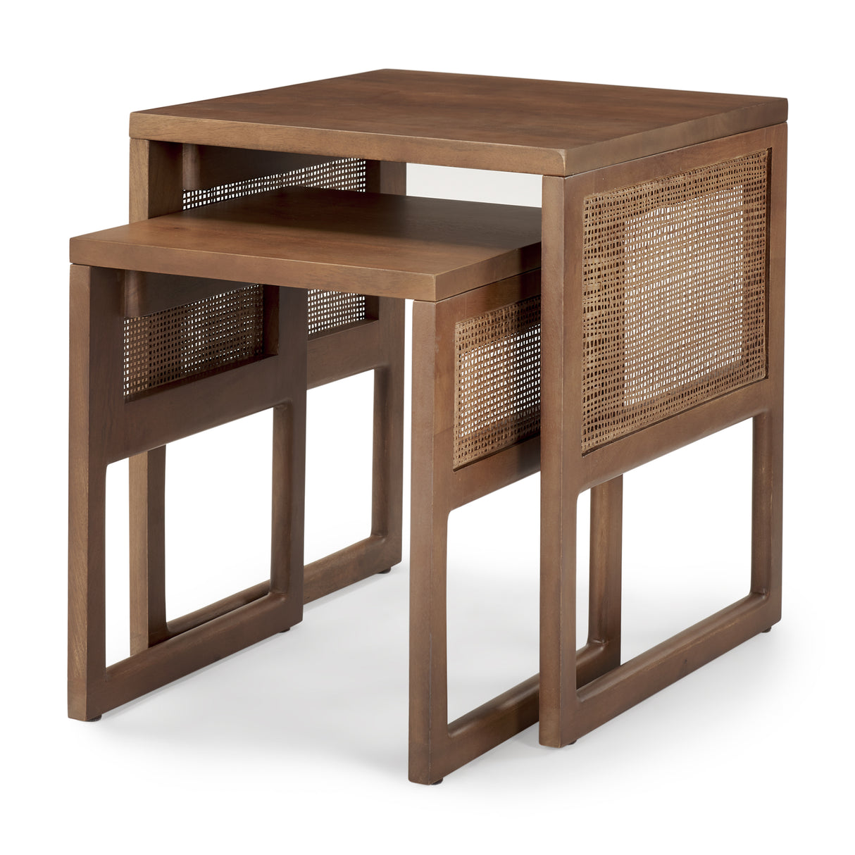 Grier Set of 2 Medium Brown Solid Wood w/ Cane Nesting Accent Tables from Mercana - Luna Furniture
