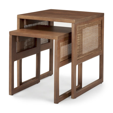 Grier Set of 2 Medium Brown Solid Wood w/ Cane Nesting Accent Tables from Mercana - Luna Furniture