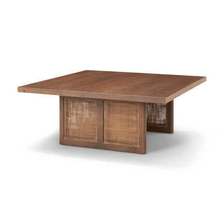 Grier 42" Square Medium Brown Solid Wood w/ Cane Coffee Table from Mercana - Luna Furniture