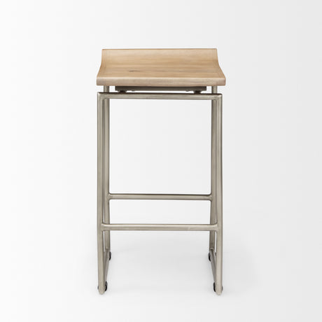 Givens 25.8"H Seat Height Brown Wood W/Silver Metal Frame Counterstool from Mercana - Luna Furniture