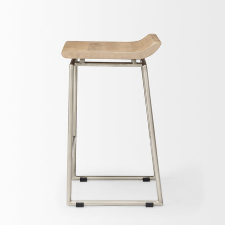 Givens 25.8"H Seat Height Brown Wood W/Silver Metal Frame Counterstool from Mercana - Luna Furniture