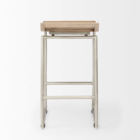 Givens 25.8"H Seat Height Brown Wood W/Silver Metal Frame Counterstool from Mercana - Luna Furniture