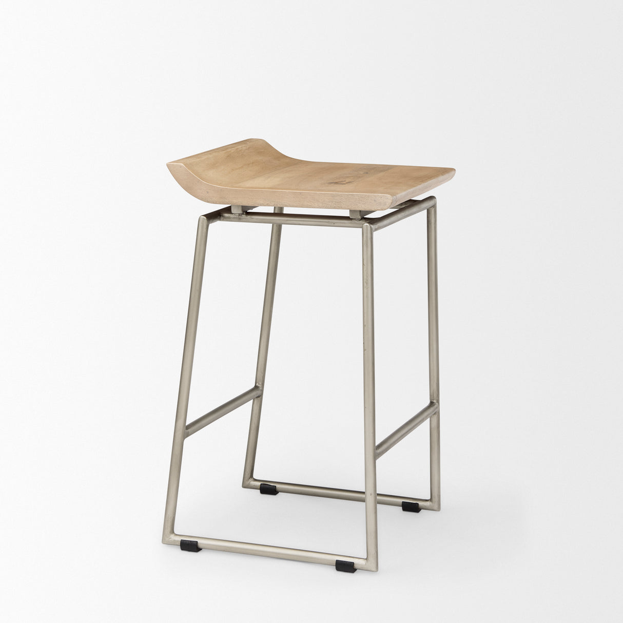 Givens 25.8"H Seat Height Brown Wood W/Silver Metal Frame Counterstool from Mercana - Luna Furniture