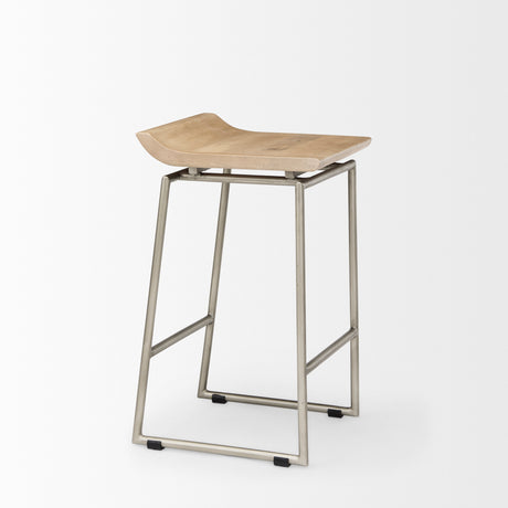 Givens 25.8"H Seat Height Brown Wood W/Silver Metal Frame Counterstool from Mercana - Luna Furniture