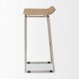 Givens 31.8"H Seat Height Brown Wood W/Silver Metal Frame Barstool from Mercana - Luna Furniture