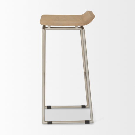 Givens 31.8"H Seat Height Brown Wood W/Silver Metal Frame Barstool from Mercana - Luna Furniture
