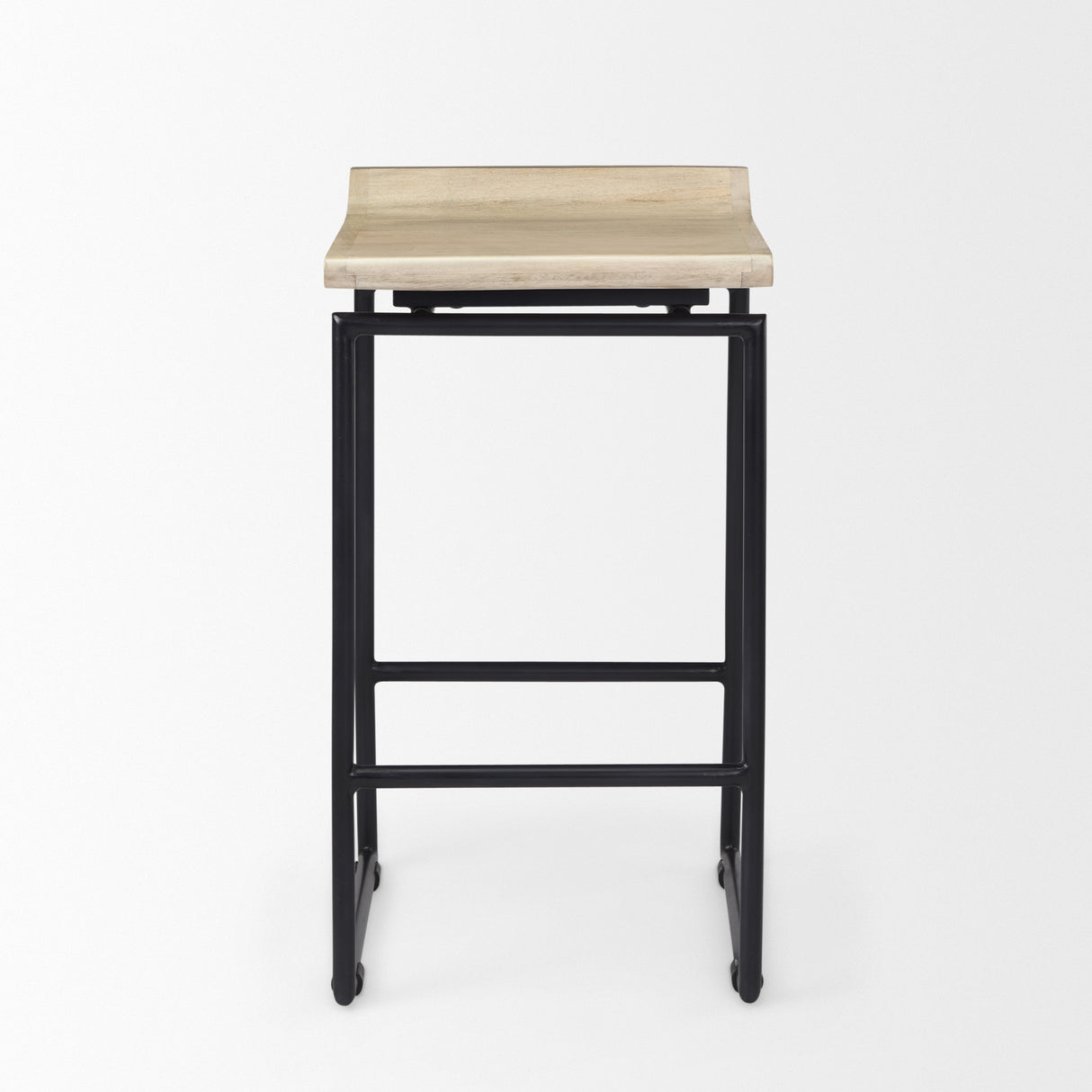 Givens 25.8"H Seat Height Natural Wood W/Black Metal Counter Stool from Mercana - Luna Furniture