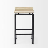 Givens 25.8"H Seat Height Natural Wood W/Black Metal Counter Stool from Mercana - Luna Furniture