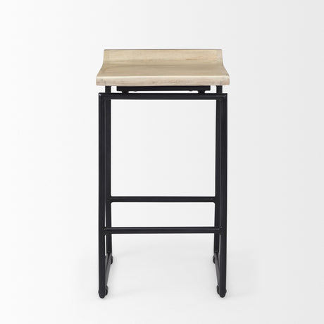 Givens 25.8"H Seat Height Natural Wood W/Black Metal Counter Stool from Mercana - Luna Furniture
