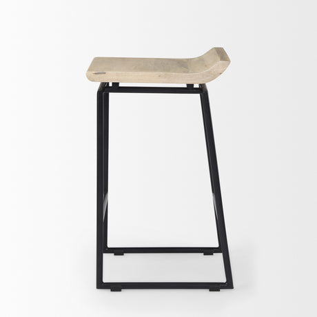 Givens 25.8"H Seat Height Natural Wood W/Black Metal Counter Stool from Mercana - Luna Furniture