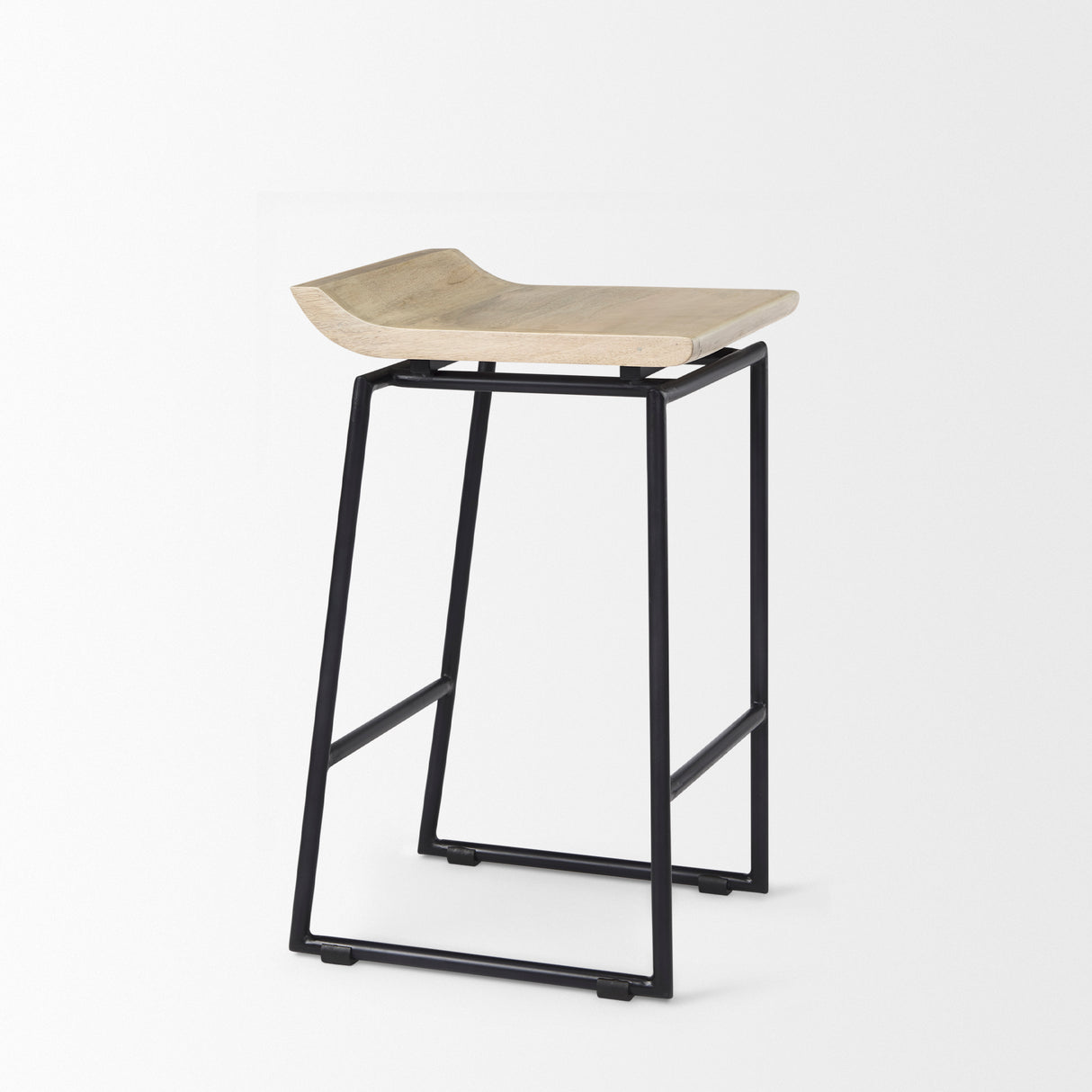 Givens 25.8"H Seat Height Natural Wood W/Black Metal Counter Stool from Mercana - Luna Furniture