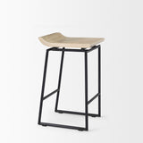 Givens 25.8"H Seat Height Natural Wood W/Black Metal Counter Stool from Mercana - Luna Furniture