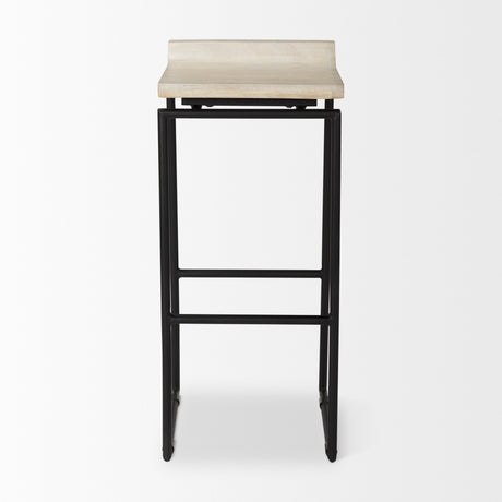 Givens 31.8"H Seat Height Natural Wood W/Black Metal Frame Bar Stool from Mercana - Luna Furniture
