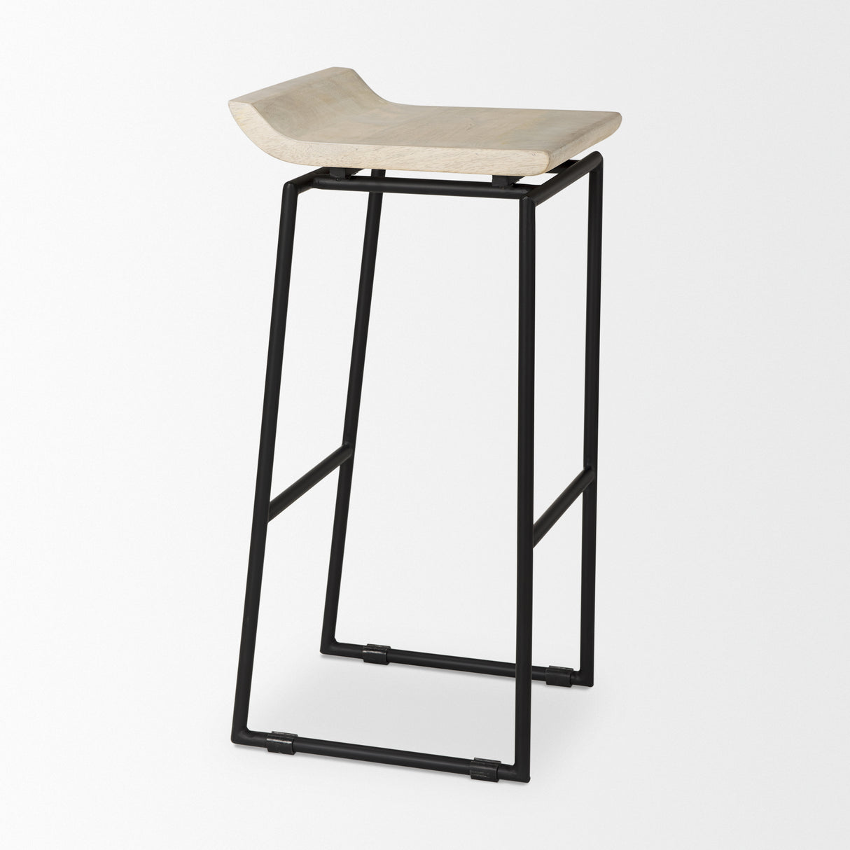 Givens 31.8"H Seat Height Natural Wood W/Black Metal Frame Bar Stool from Mercana - Luna Furniture