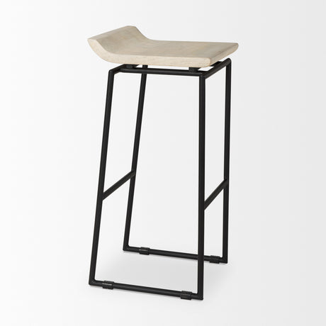 Givens 31.8"H Seat Height Natural Wood W/Black Metal Frame Bar Stool from Mercana - Luna Furniture