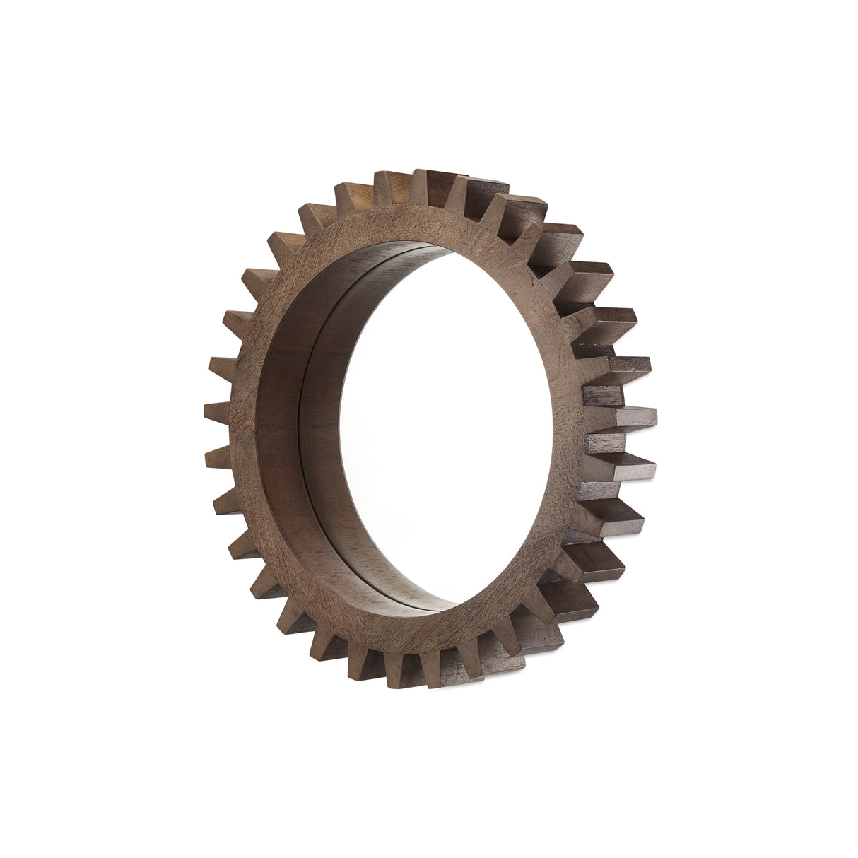 Cog Mirror 26" Round Brown Wood Frame Mirror from Mercana - Luna Furniture