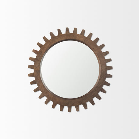 Cog Mirror 26" Round Brown Wood Frame Mirror from Mercana - Luna Furniture