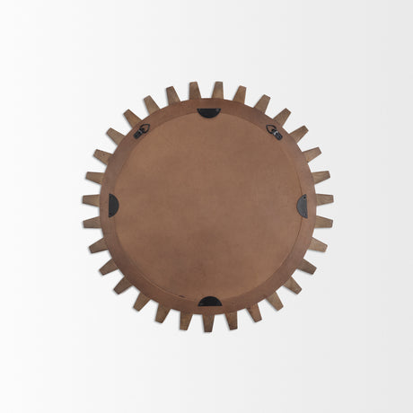Cog Mirror 26" Round Brown Wood Frame Mirror from Mercana - Luna Furniture